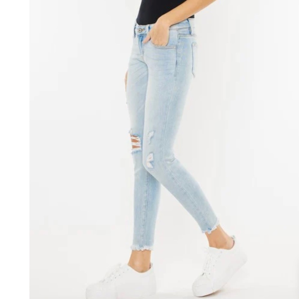 KANCAN Ankle Skinny Distressed Frayed Hem Denim Jeans - Picture 2 of 13